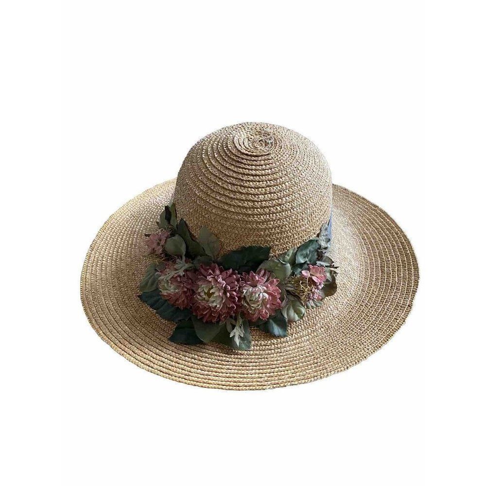 Chapeaux & Co Hat Straw Raffia Floral Garden Beach Wide Brim Sun